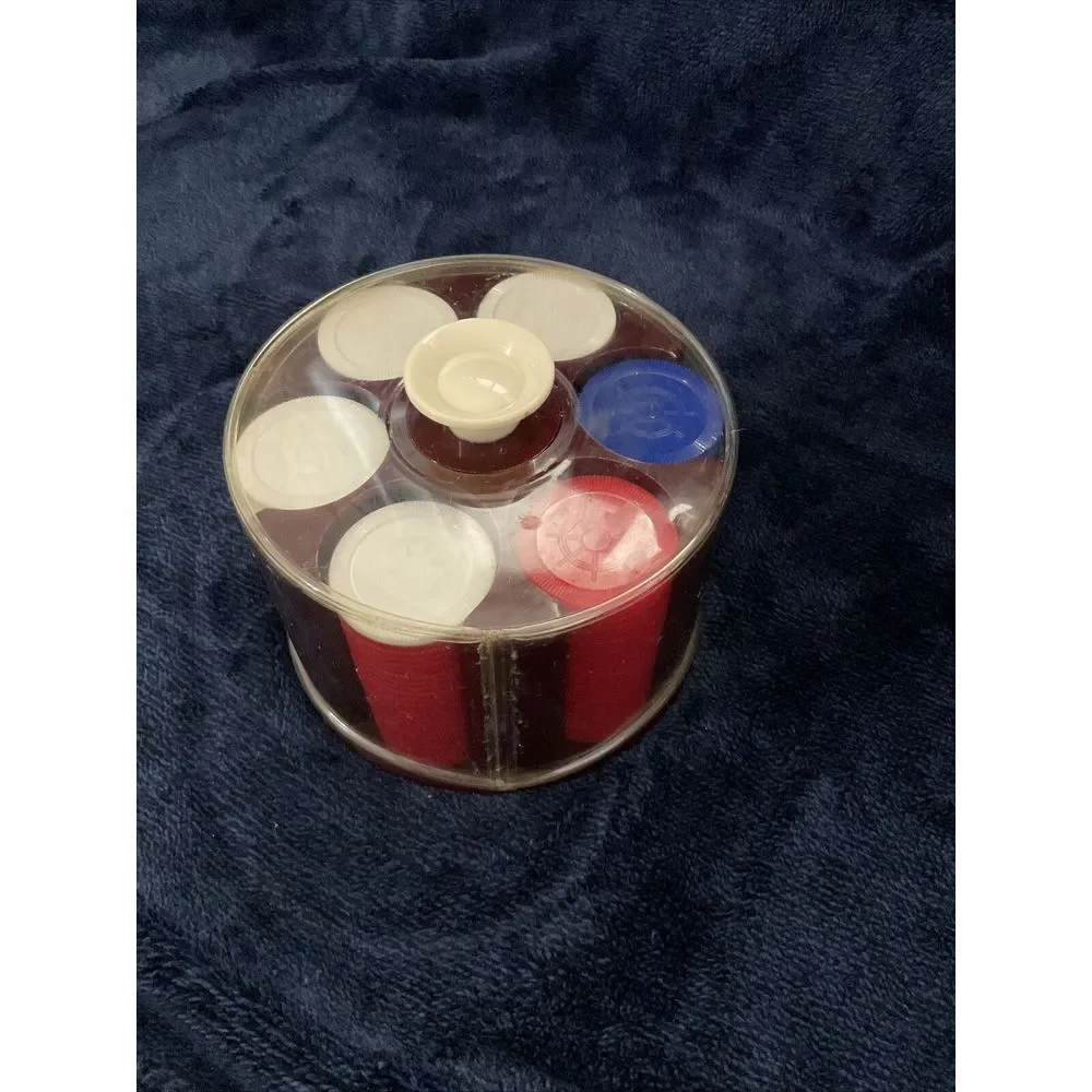 VINTAGE SMALL‎ 6 COLUMN POKER CHIP CAROUSEL HOLDER - MARBLED BURGUNDY PLASTIC